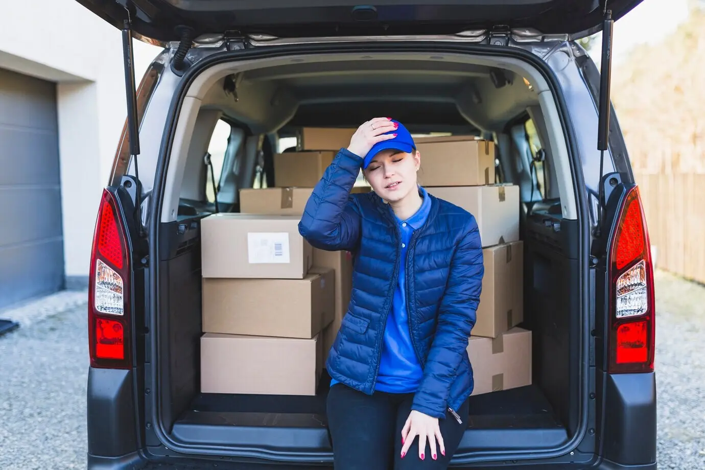 Uitgeputte werknemer van het bezorgsysteem